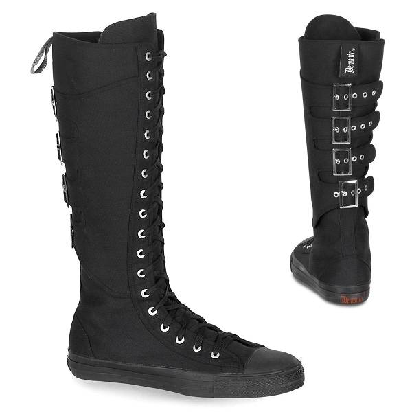 Demonia Deviant-303 Black Canvas Schuhe Herren D871-423 Gothic Hohe Sneakers Schwarz Deutschland SALE